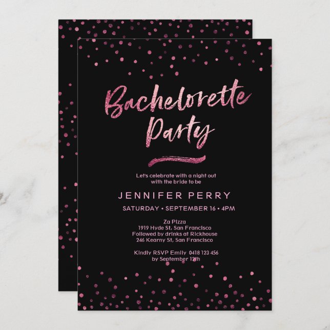 Bachelorette Party Invitation | Pink glitter foil (Front/Back)