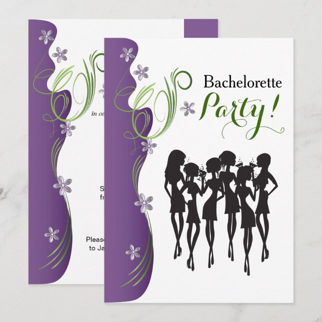 Bachelorette Party Invitation - Purple (Front/Back)