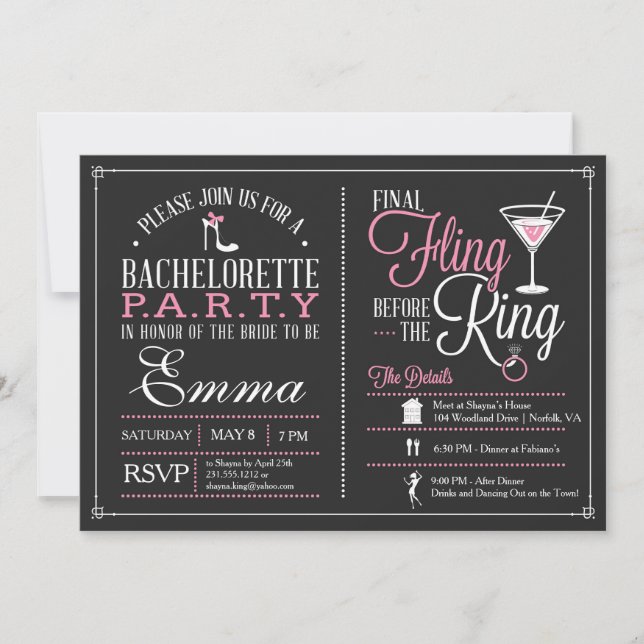 Bachelorette Party Invitation with Itinerary (Front)