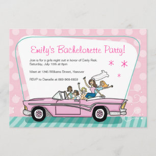 Bachelorette Party Invitations with Pink Cadillac