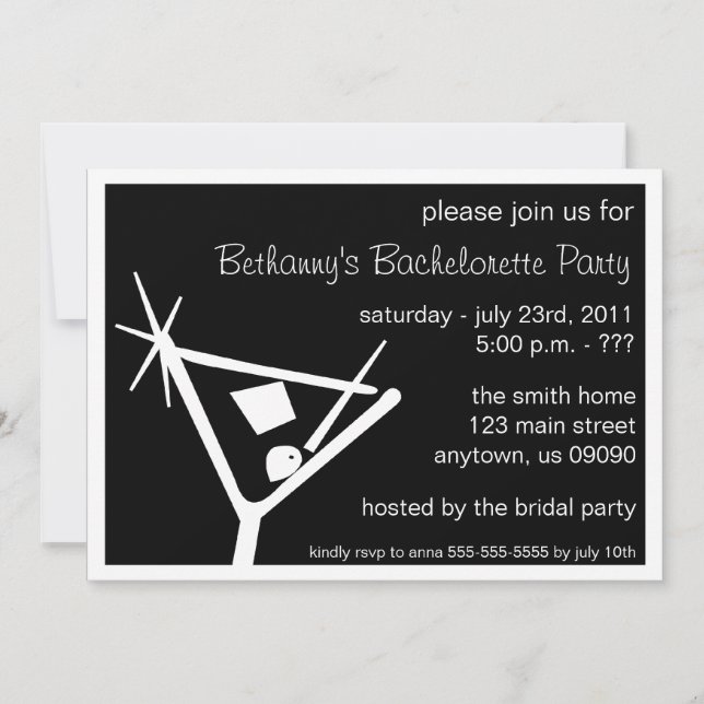 Bachelorette Party Invite Martini Glass (Black) (Front)