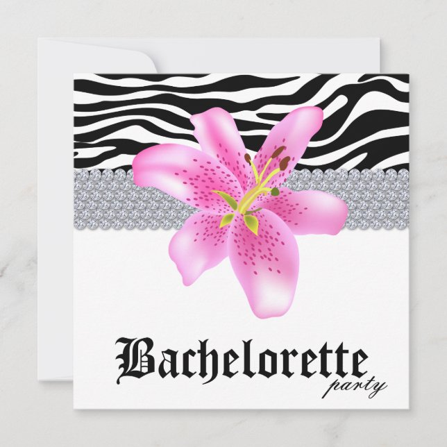 Bachelorette Party Invite Zebra Lily Flower (Front)