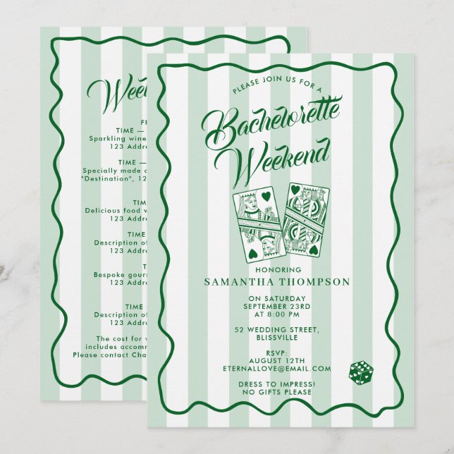 Bachelorette Party Itinerary Bach Weekend Casino Invitation (Front/Back)