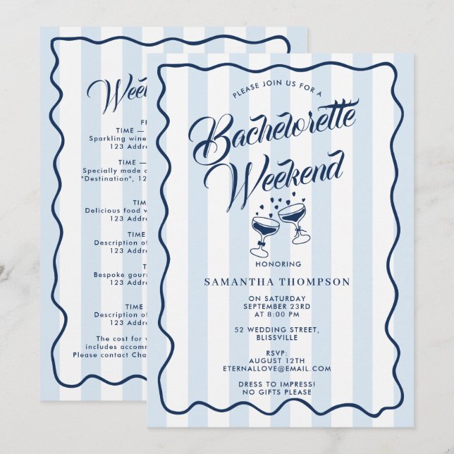 Bachelorette Party Itinerary Bach Weekend Cocktail Invitation (Front/Back)