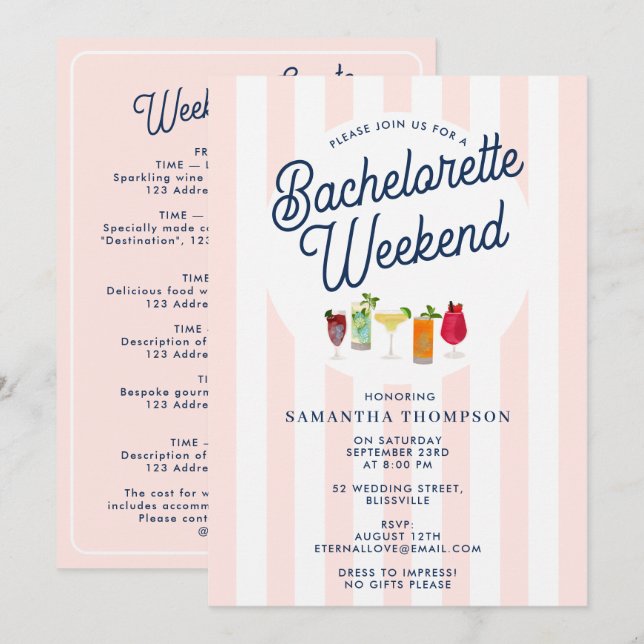 Bachelorette Party Itinerary Bach Weekend Retro Invitation (Front/Back)
