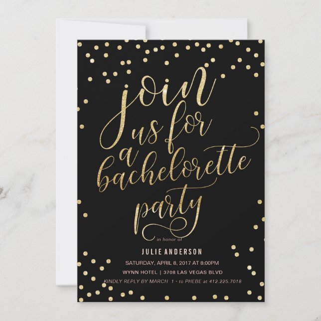 BACHELORETTE Party ITINERARY // BLACK invitation (Front)