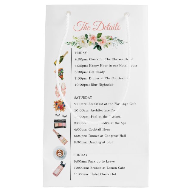 Bachelorette Party Itinerary Favour Bag (Front)