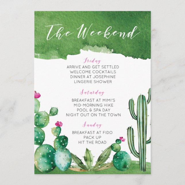Bachelorette Party Itinerary - Palm Springs Programme (Front)