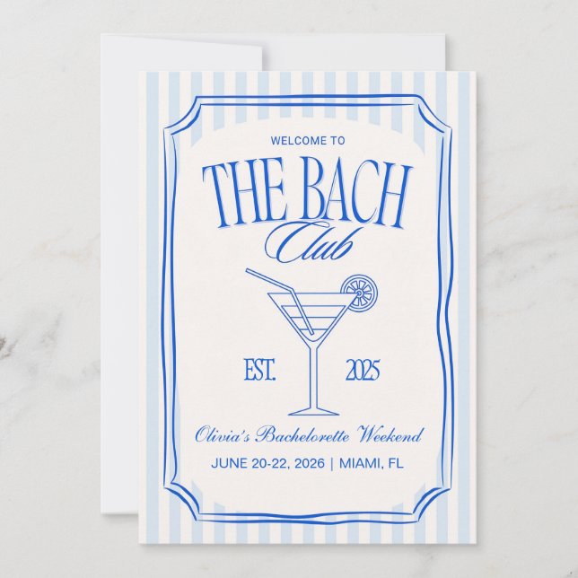 Bachelorette Party Itinerary Template, Bach Club  Invitation (Front)