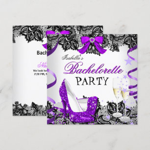 Bachelorette Party Lace Purple High Heel Champagne Invitation