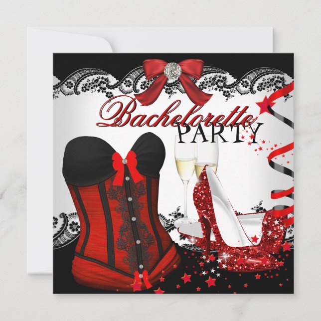 Bachelorette Party Lace Red Corset high heels Invitation (Front)