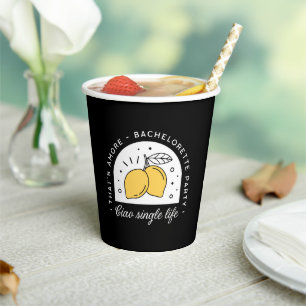 Bachelorette party lemon fruit theme black yellow paper cups