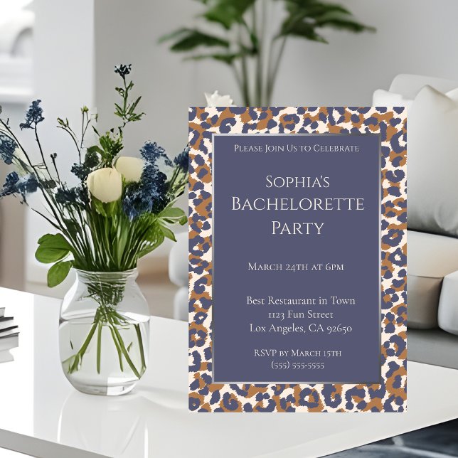Bachelorette Party-Leopard Pattern-Blue and Brown- Invitation (Bachelorette Party-Leopard Print-Blue and Brown- Invitation)