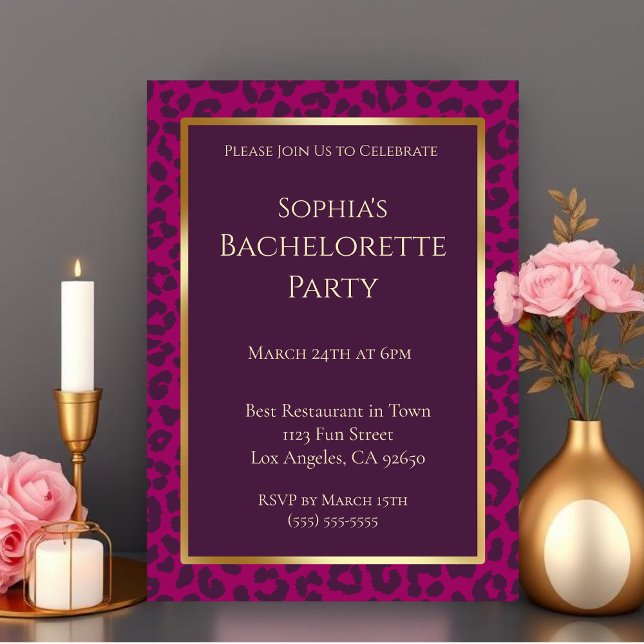 Bachelorette Party-Leopard Pattern-Magenta- Invitation (Bachelorette Party-Leopard Pattern-Magenta- Invitation)