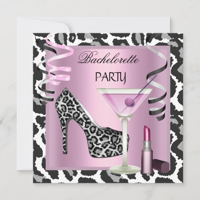 Bachelorette Party Lipstick Pink Leopard Shoes Invitation (Front)