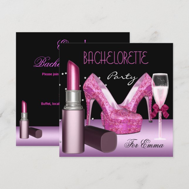 Bachelorette Party Lipstick Pink Shoes Invitation (Front/Back)