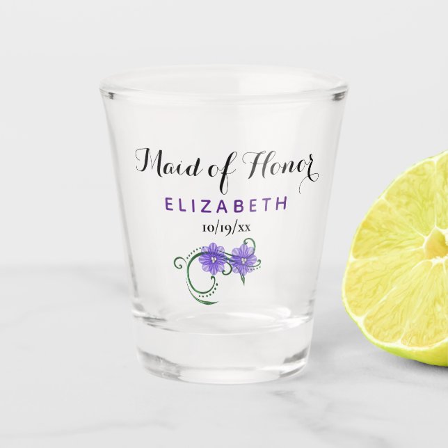 Bachelorette Party Maid of Honour Wedding Purple Shot Glass (Front)