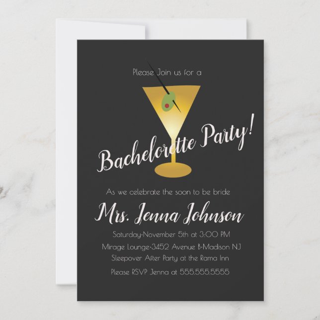 Bachelorette Party Martini Glass Faux Gold Invitation (Front)