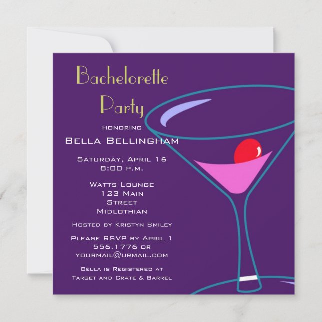 Bachelorette Party Martini Glass Invitation (Front)