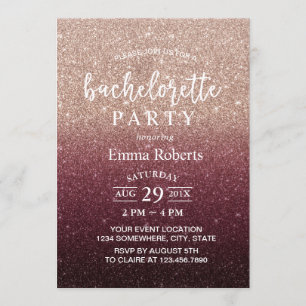 Bachelorette Party Modern Burgundy Rose Gold Ombre Invitation
