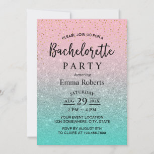 Bachelorette Party Modern Pink Silver Teal Glitter Invitation