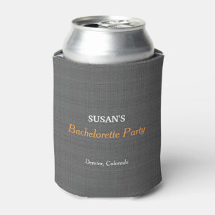 Bachelorette Party Modern Rustic Dark grey burlap Can Cooler