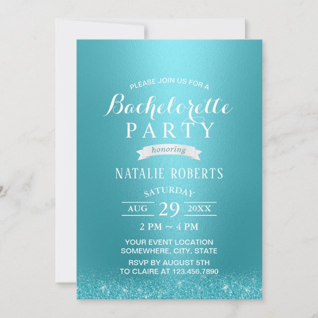 Bachelorette Party Modern Turquoise Glitter Invitation (Front)