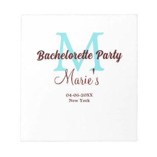 bachelorette party monogram add name date place si notepad
