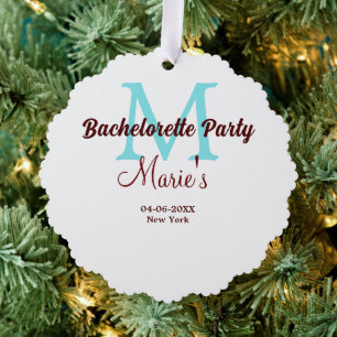 bachelorette party monogram add name date place si tree decoration card