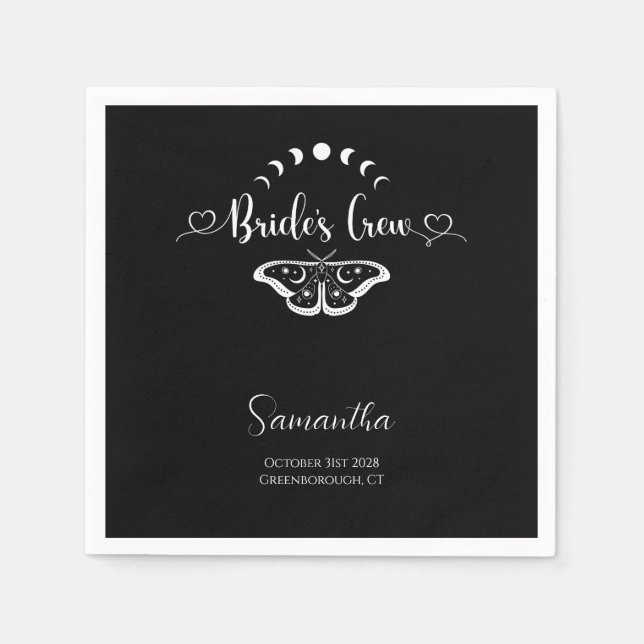 Bachelorette party personalised celestial gothic napkin (Front)