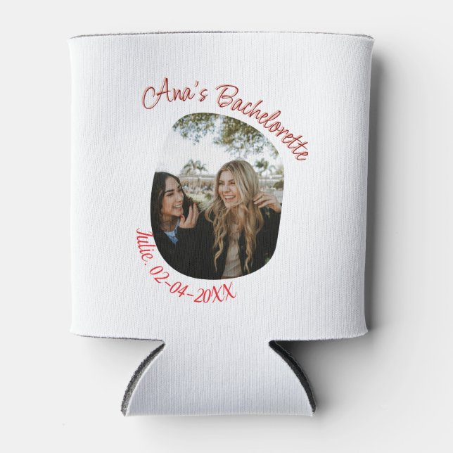 bachelorette party photo name date simple circular can cooler (Front)