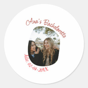 bachelorette party photo name date simple circular classic round sticker