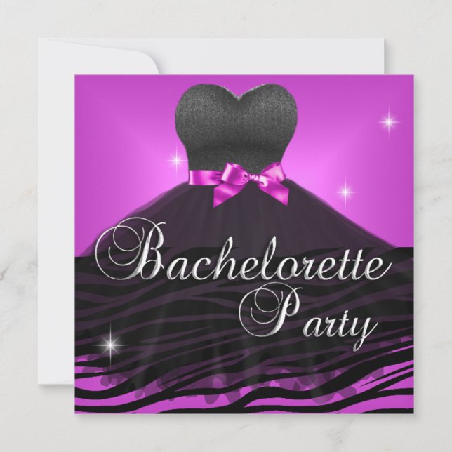 Bachelorette Party Pink Black Zebra Dress Invitation (Front)