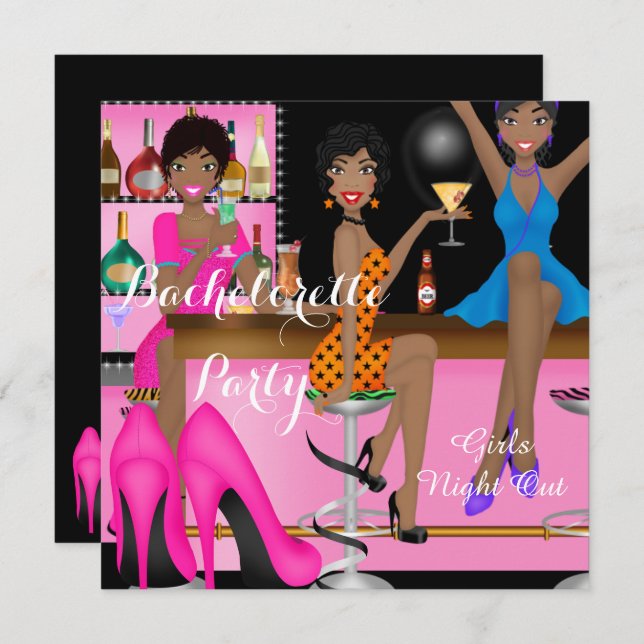 Bachelorette Party Pink Blue Shoe High Heels Shoe Invitation (Front/Back)