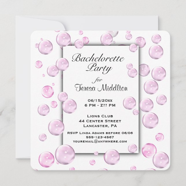 Bachelorette Party Pink Bubbles Invitation (Front)
