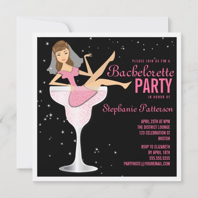 Bachelorette Party Pink Cocktail Bride Invitation (Front)