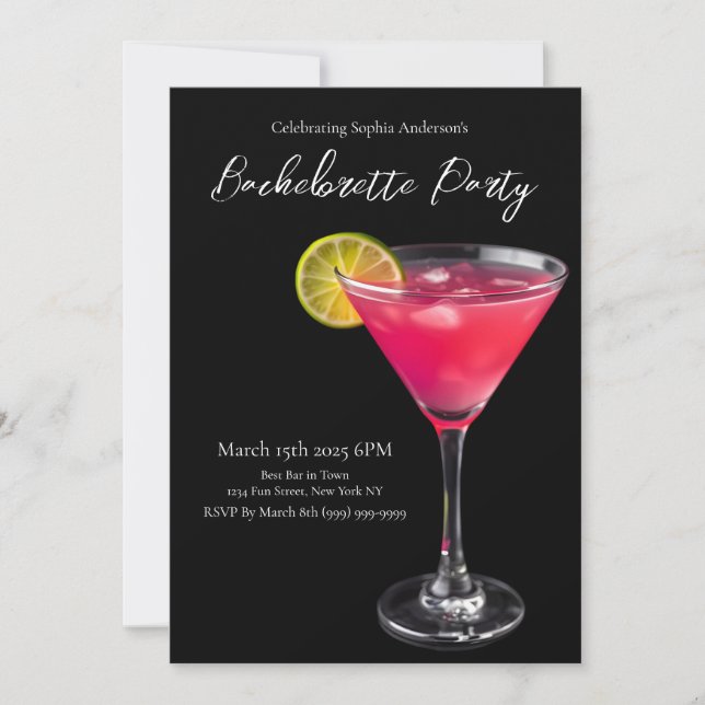 Bachelorette Party-Pink Cocktail Invitation (Front)