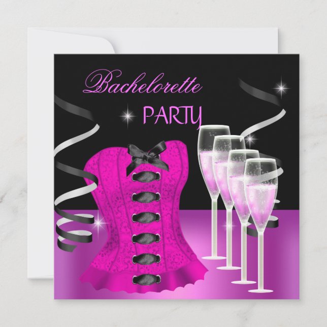 Bachelorette Party Pink Corset Black Champagne Invitation (Front)