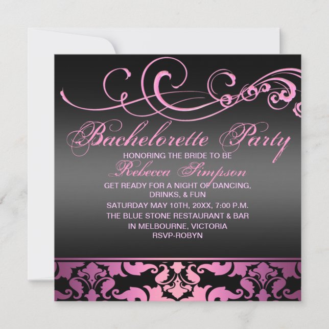 Bachelorette Party Pink Damask Invitation (Front)