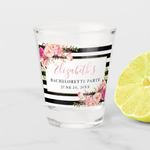 Bachelorette Party Pink Floral Striped Shot Glass