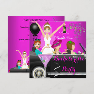 Bachelorette Party Pink Fun Limo Car Cocktails 1 Invitation