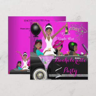 Bachelorette Party Pink Fun Limo Car Cocktails Invitation