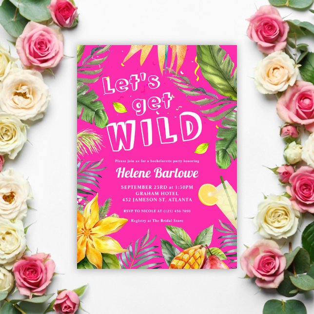Bachelorette Party Pink Girly Fun Tropical Invitation (Pink Fun Girly Bachelorette Party Invitation)