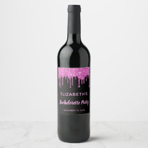 Bachelorette Party Pink Glitter Black Wine Label