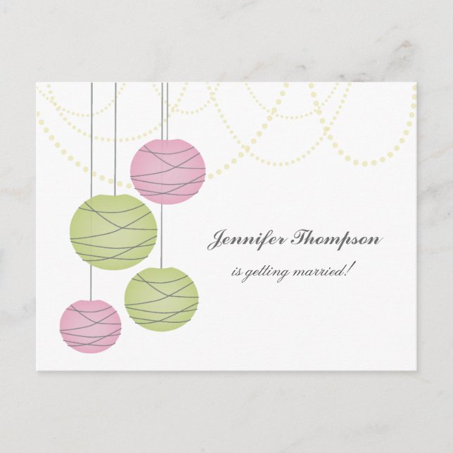 Bachelorette Party Pink Green Lanterns Invite Card (Front)