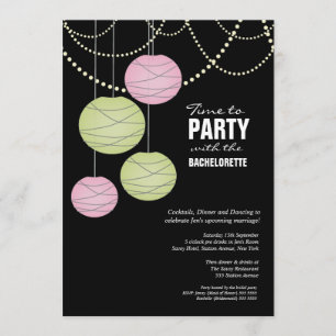 Bachelorette Party Pink Green Paper Lanterns Invitation