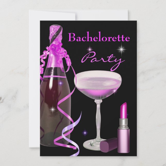 Bachelorette Party Pink Lipstick Champagne Invitation (Front)