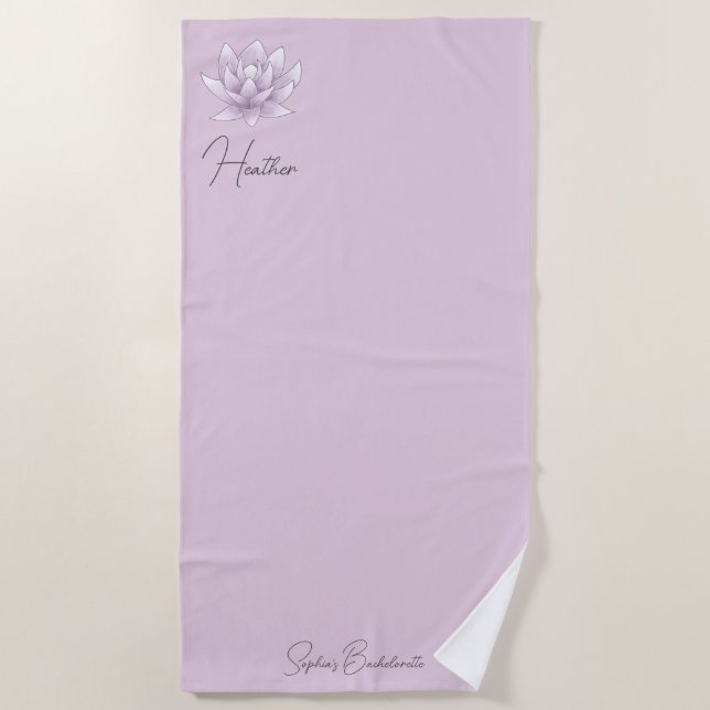 Bachelorette Party Pink Lotus Named Beach Towel (Front)