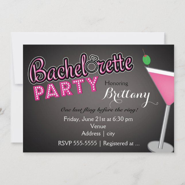 Bachelorette Party Pink Martini Fun Invitation (Front)