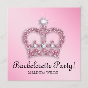 Bachelorette Party Pink Princess Crown Tiara Invitation